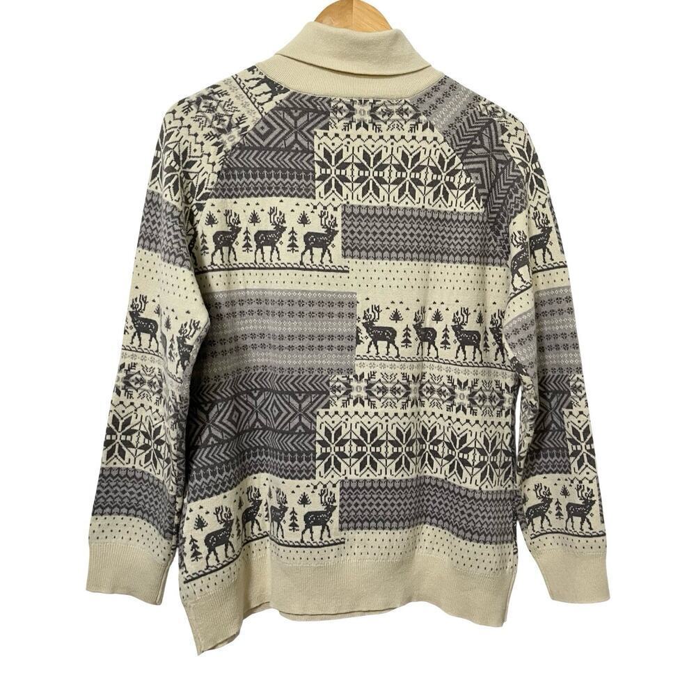 Woolrich Womens Reindeer Knit Cotton Turtleneck Sweater Size M Nordic Holiday - Picture 2 of 7